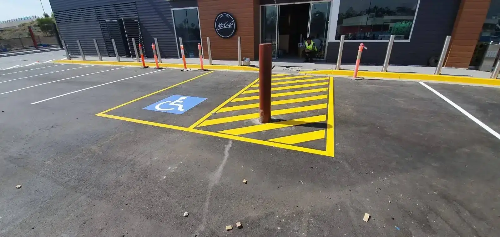 Disabled bay and shared zone marked to current standards