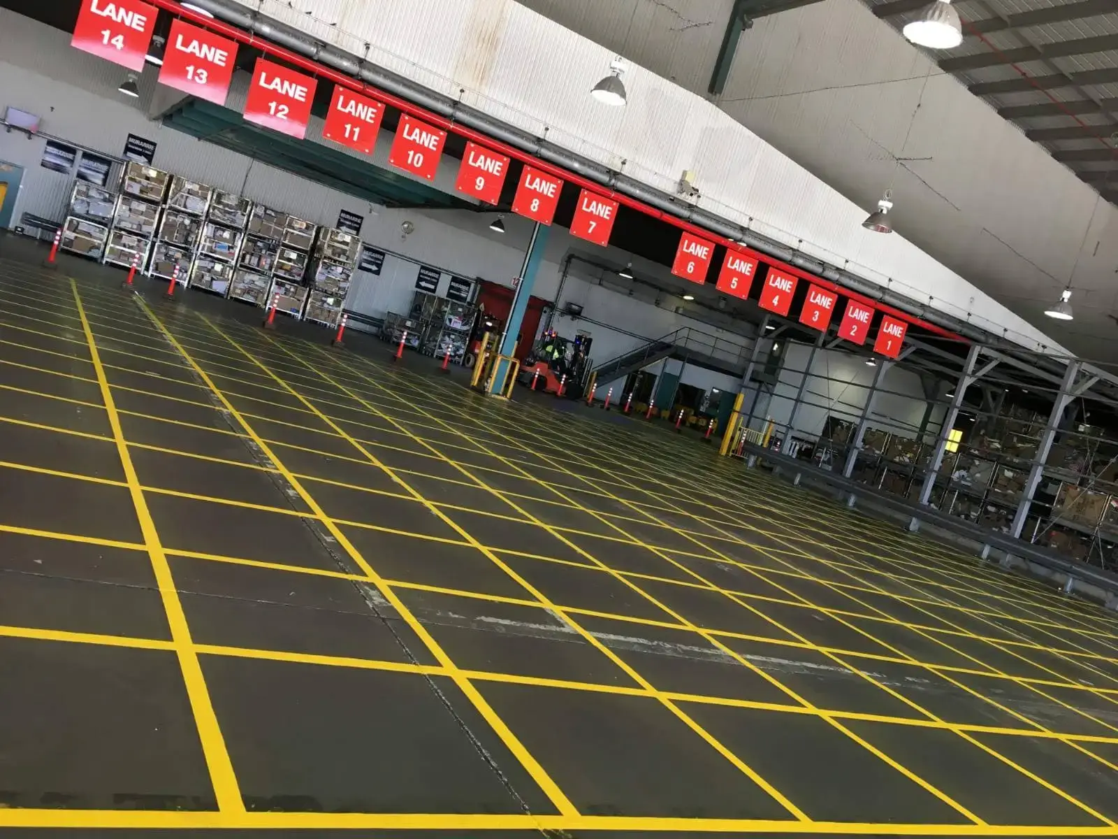 Factory floor freshly coated and line marked
